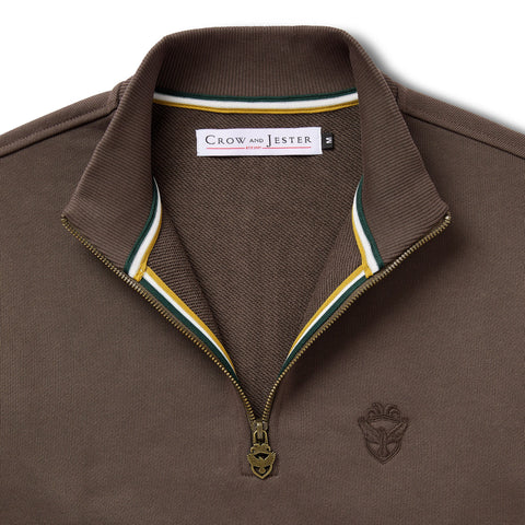 Mens Heavy 100% Cotton Quarter-Zip in Brown - Crow and Jester