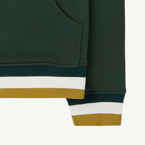 Striped rib trims in green, ivory and gold